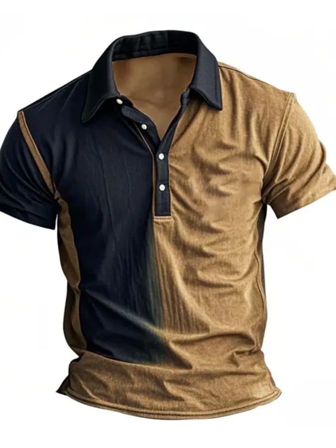 Casual retro polo shirt with contrast graphic print for men