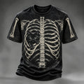 Men's Halloween Peeking Black Cat X-ray Rib Cage 3d Print Short-sleeved T-shirt