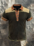Men's casual short-sleeved waffle-print colorblock polo shirt