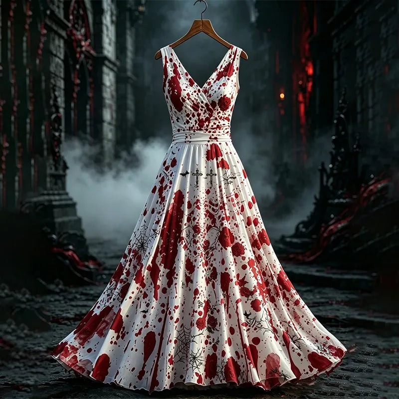 Women's Halloween Gothic Style Blood-splattered Long Dress