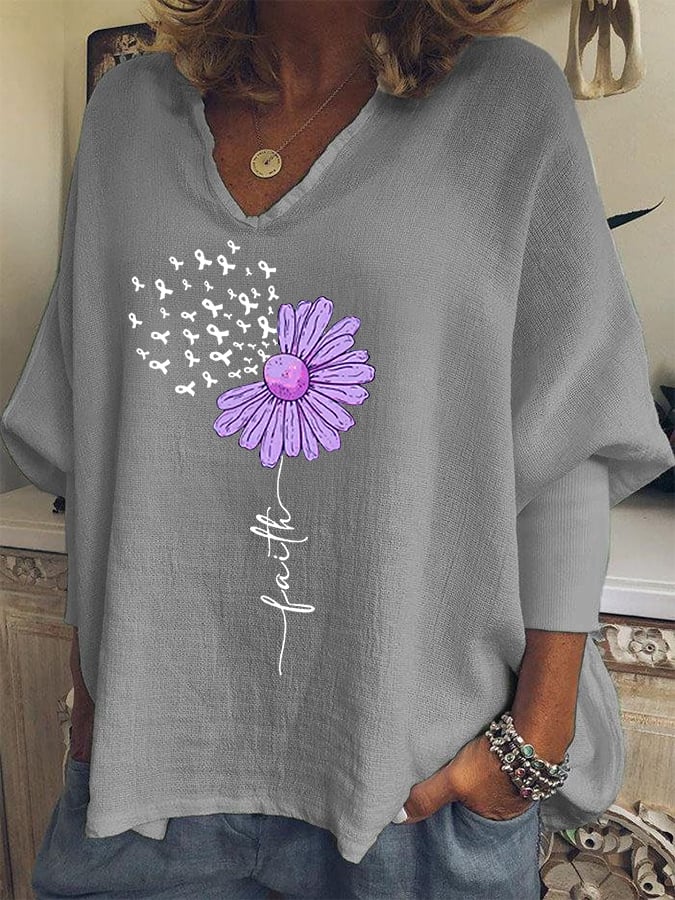 Women's Faith For A Cure Alzheimer's Awareness Fighter Supporter Casual Long Sleeve Shirt