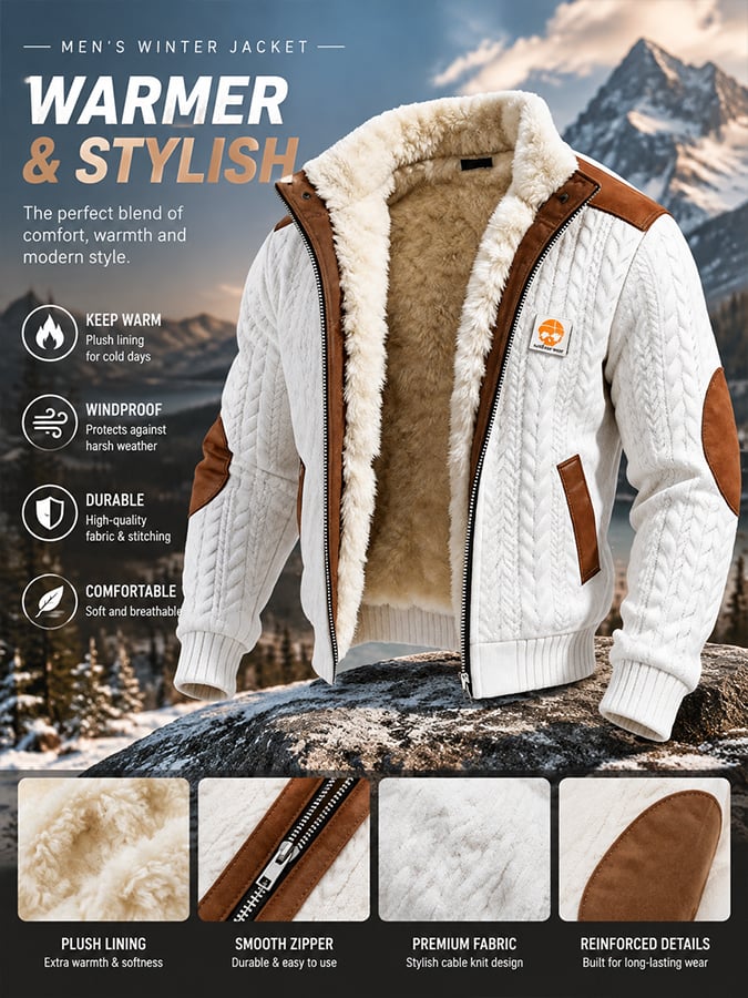 Men's Vintage-Style Textured Multi-Pocket Outdoor Warm Jacket