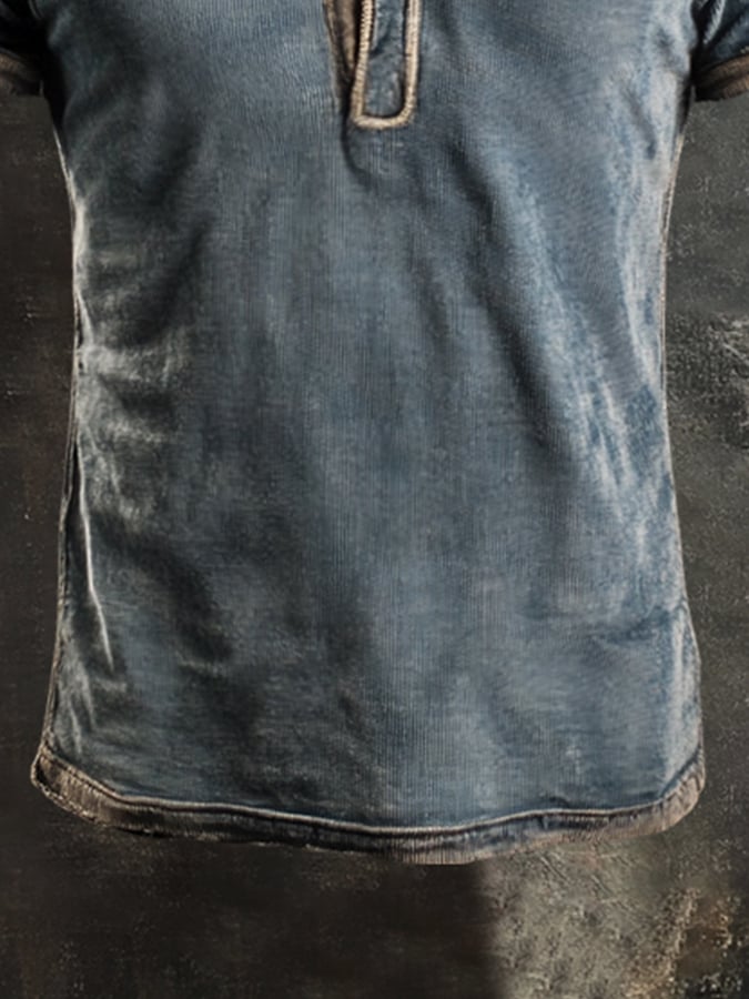 Men'S Retro Colorblock Casual Henley Short Sleeve Top1