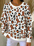 Women's LEUKEMIA CANCER AWARENESS Print Crew Neck Sweatshirt