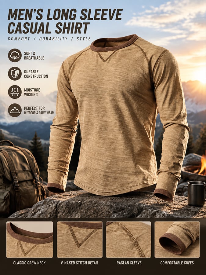 Men's Retro Comfortable Color-Block Crew Neck T-Shirt