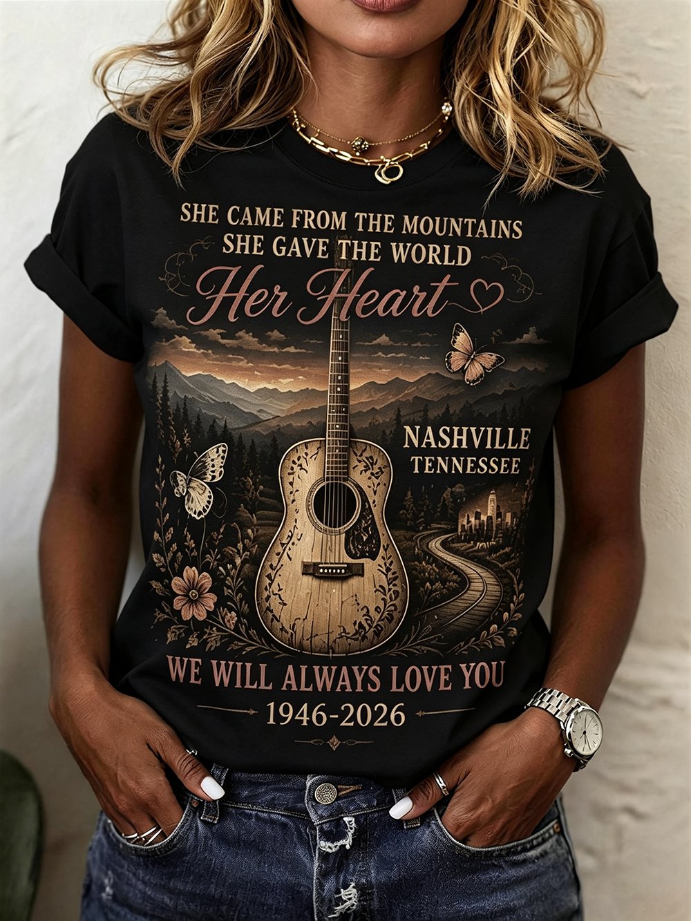 Women's "We Will Always Love You" Print Crew Neck T-Shirt