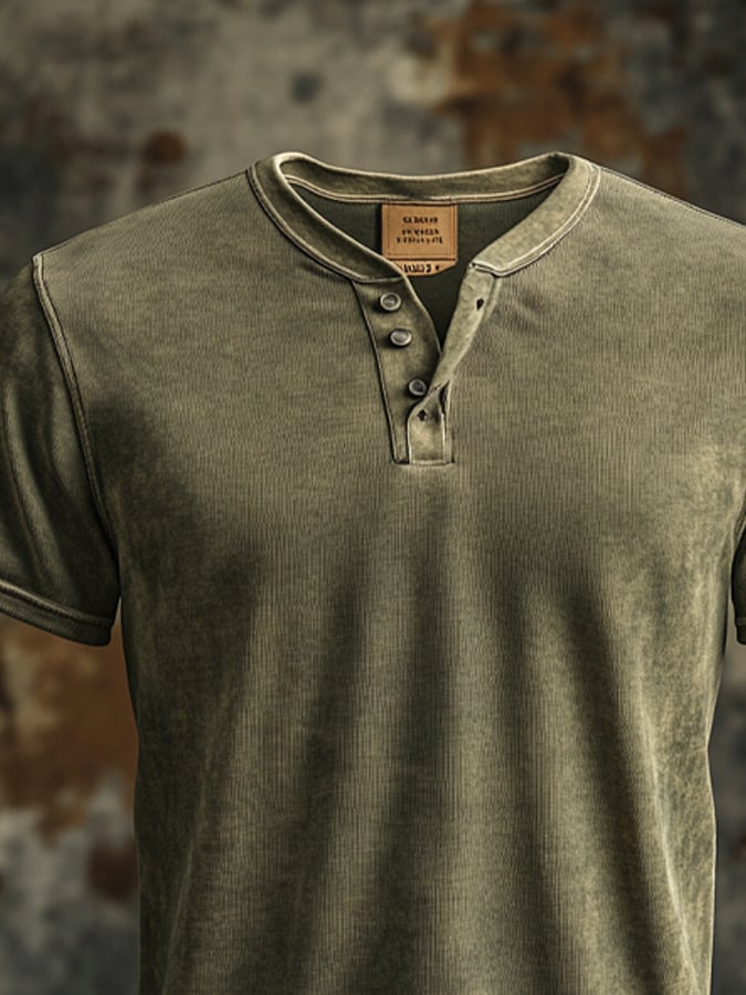 Men's Henry vintage waffle-knit short-sleeved T-shirt