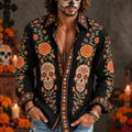 Men‘s Retro Mexico Day Of The Dead Sugar Floral Skull Printed Long-sleeved Shirt
