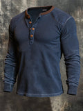 Men's Retro Comfortable Color-Block Waffle-Knit Henley T-Shirt