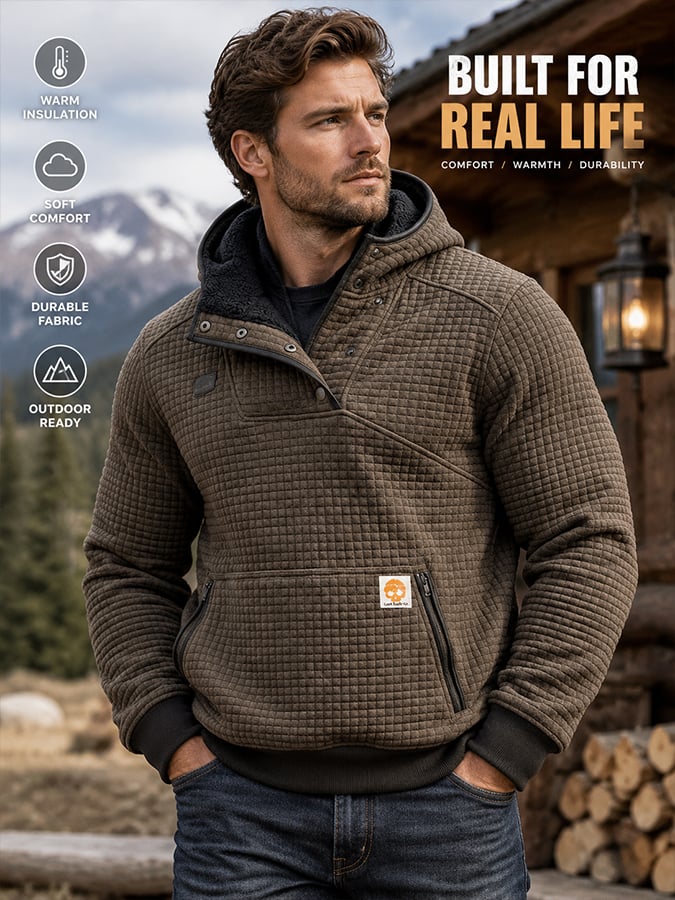 Men’s Fleece-Lined Thermal Textured Sweatshirt with a 3D Grid Pattern