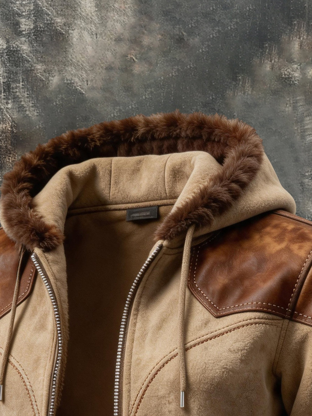 Men’s Vintage-Style Leather-Paneled Hooded Jacket