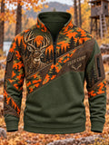 Men's Retro Hunting Culture Print Zip Sweatshirt