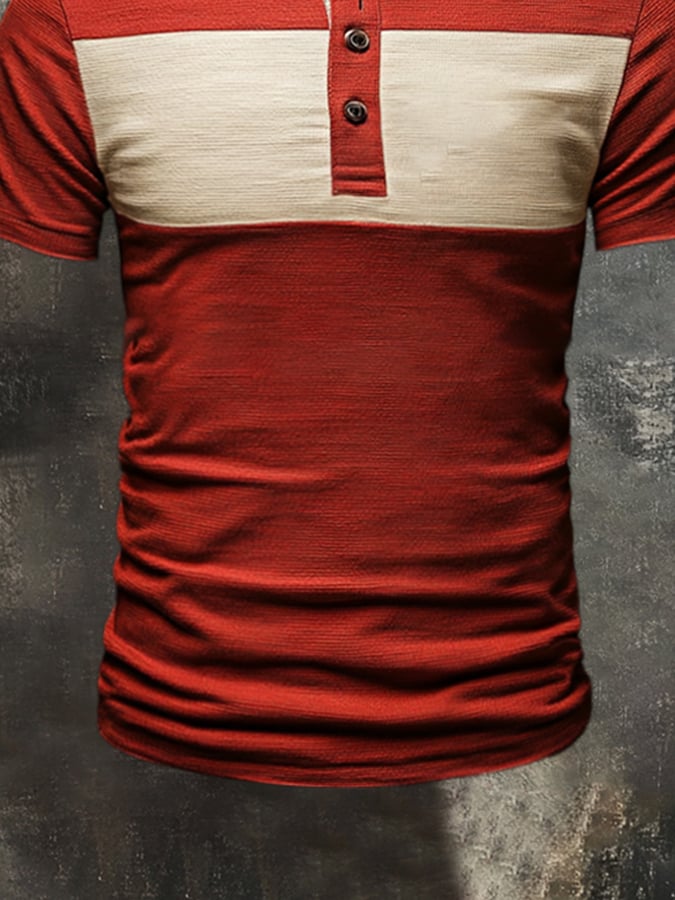 Men's retro wash colorblock short sleeve polo shirt