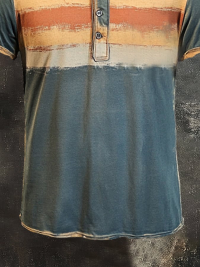 Men's casual short-sleeved polo shirt in retro color block style