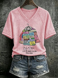 V Neck Retro Coat Of Many Colors Print T-Shirt