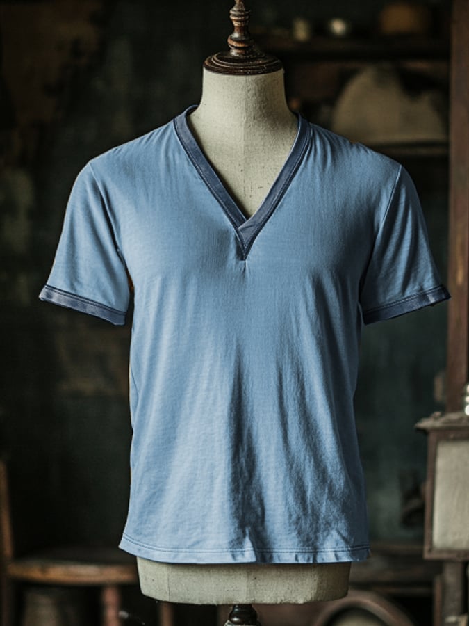 Men's vintage style V-neck short sleeve t-shirt