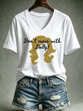 Ladies' Casual Commemorative Legendary Print V-Neck T-Shirt