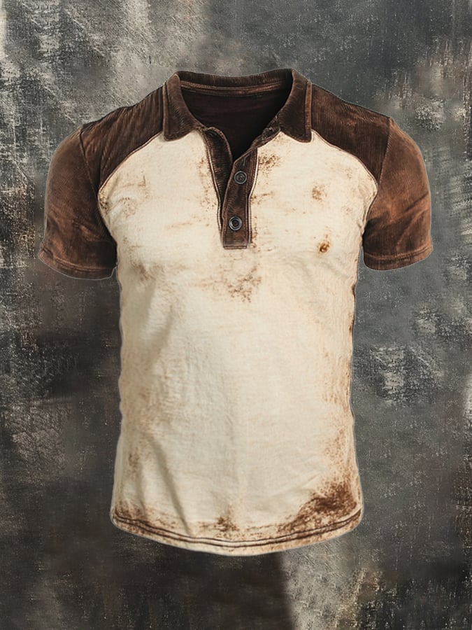 Casual short-sleeved polo shirt in retro style with washed contrast colors for men