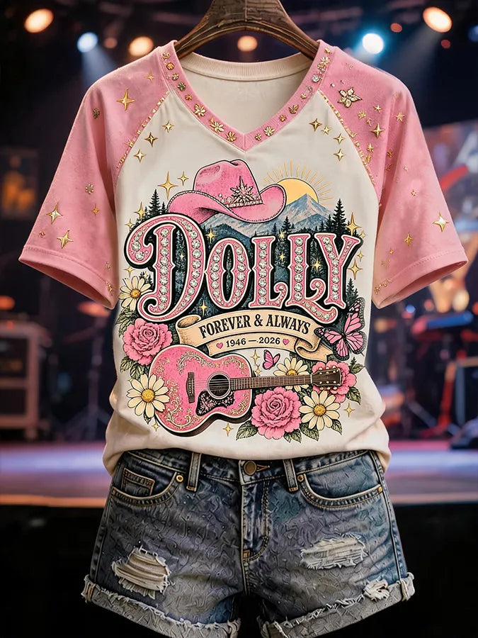 Women'S Country Cowgirl Dolly Commemorative Print T-Shirt