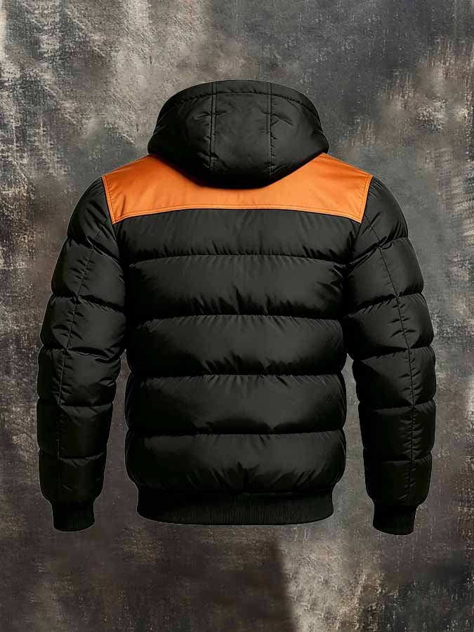Men's Retro Color-Block Hooded Padded Jacket