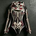 Women's Retro Color Block Bone Rose Print Hoodie Two-piece Set