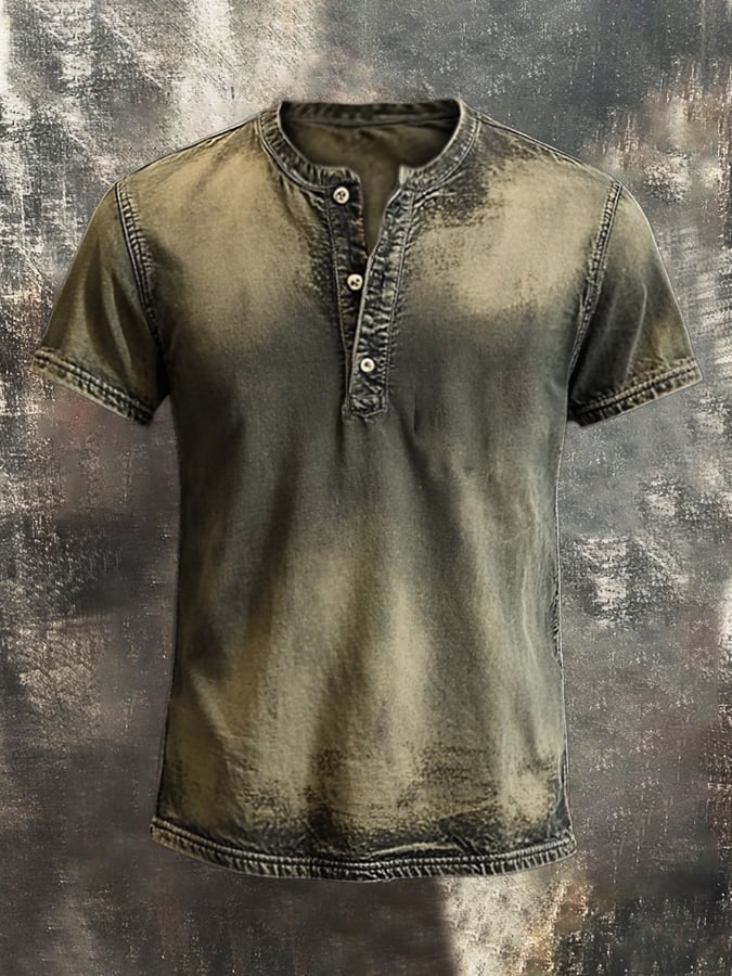 Classic casual retro style Henley T-shirt for men