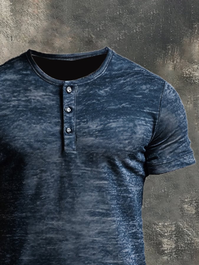 Men's vintage style casual Henley T-shirt, mixed colors