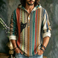Men's Ethnic Stripe Black Cat Print Hoodies