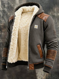 Men's Vintage Thermal Waffle-Lined Multi-Pocket Outdoor Leather Jacket