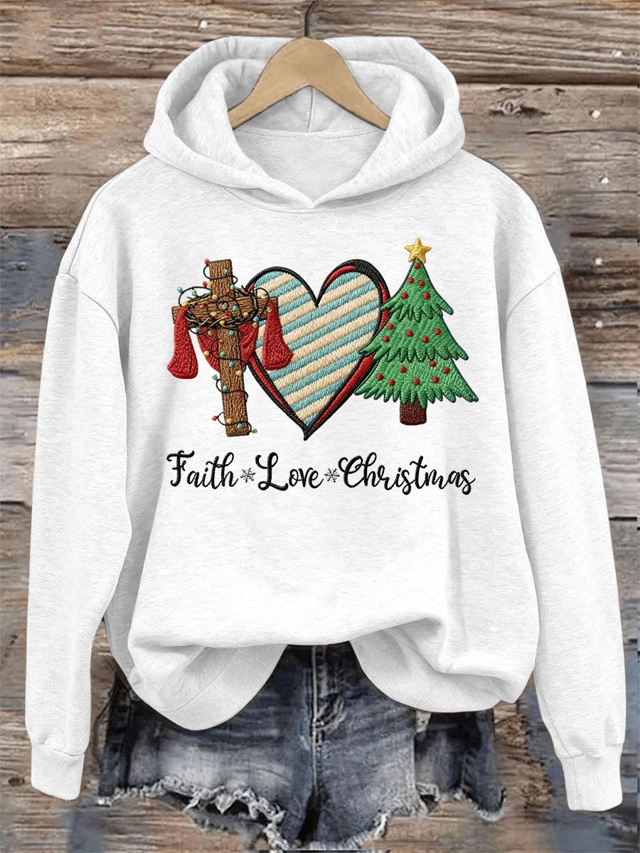Women's Faith Love Christmas Print Hooded Sweatshirt