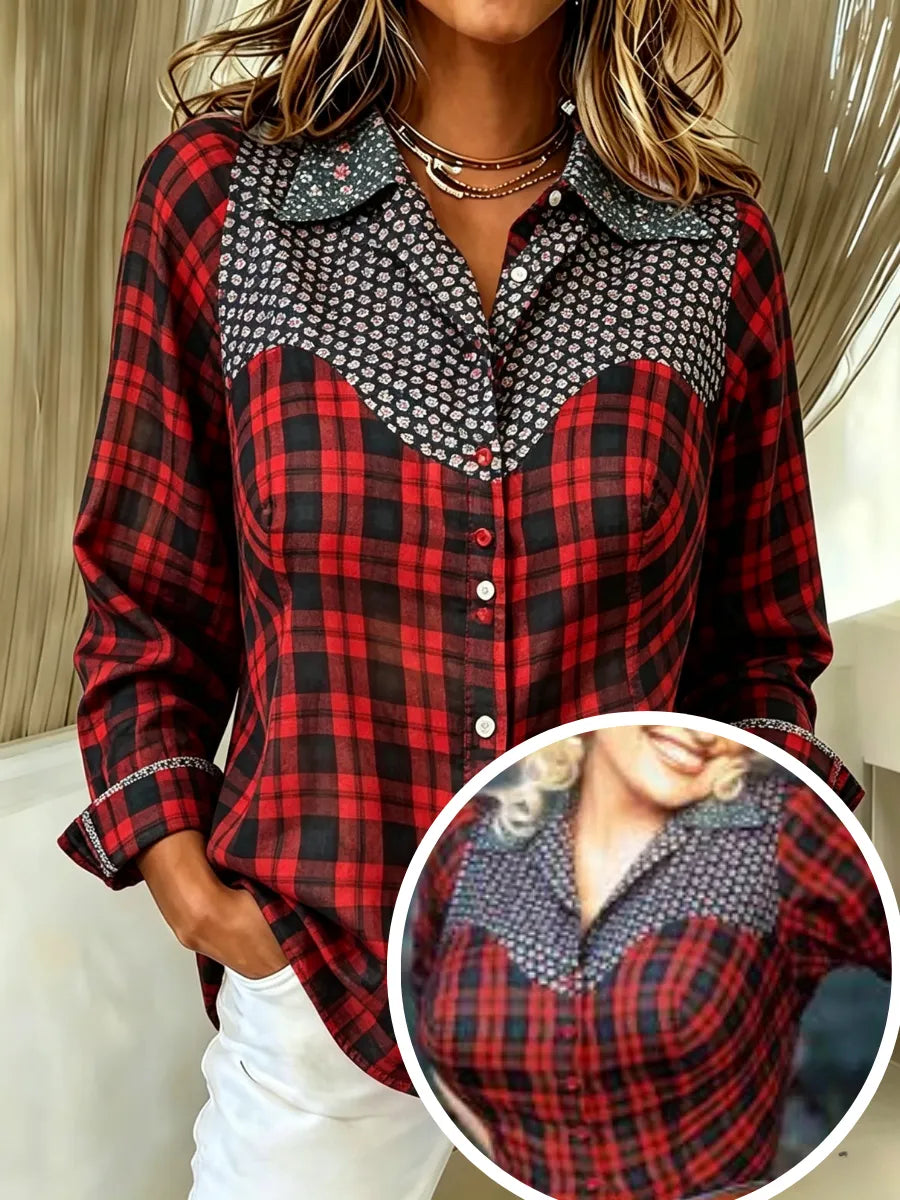 Women's Commemorative Legendary female country singer Same Print Lapel Long Sleeve Shirt