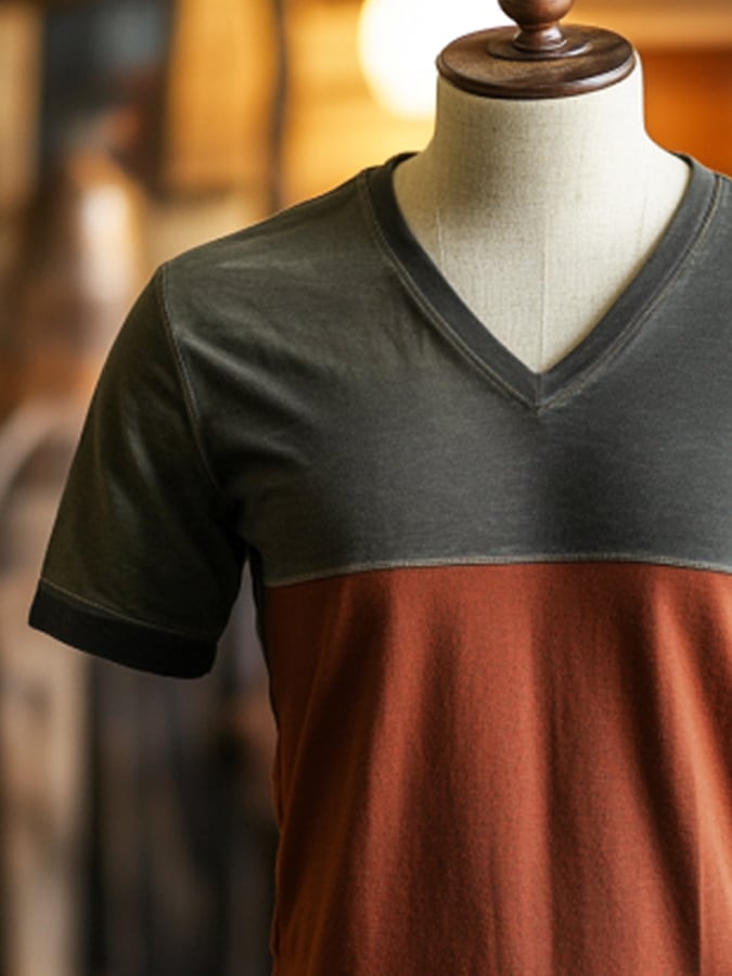 Men's vintage-look colorblock V-neck short-sleeved T-shirt