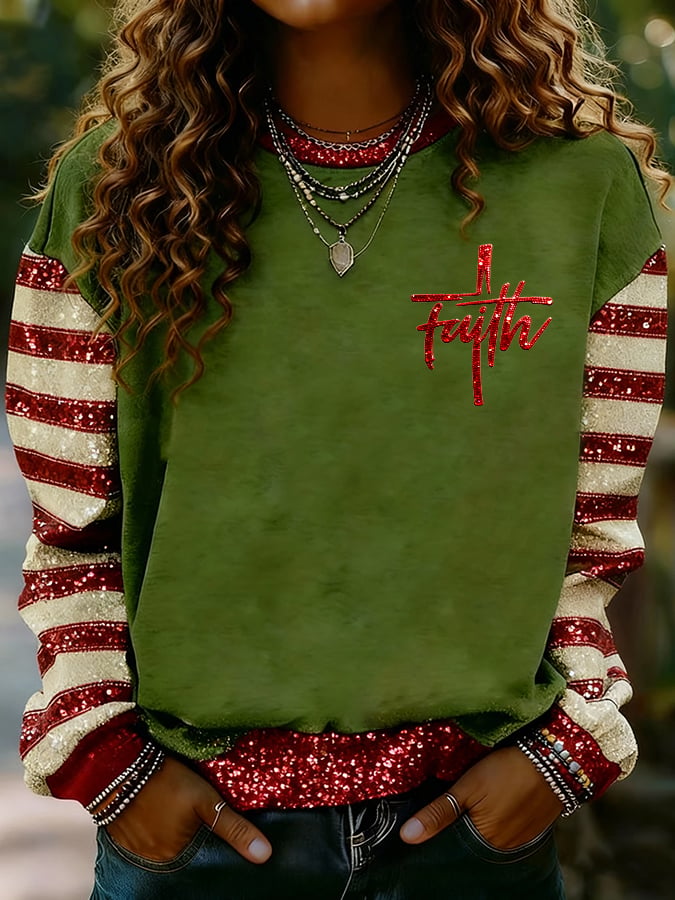 Women's Nativity Faith Art Print Casual Crew Neck Sweatshirt