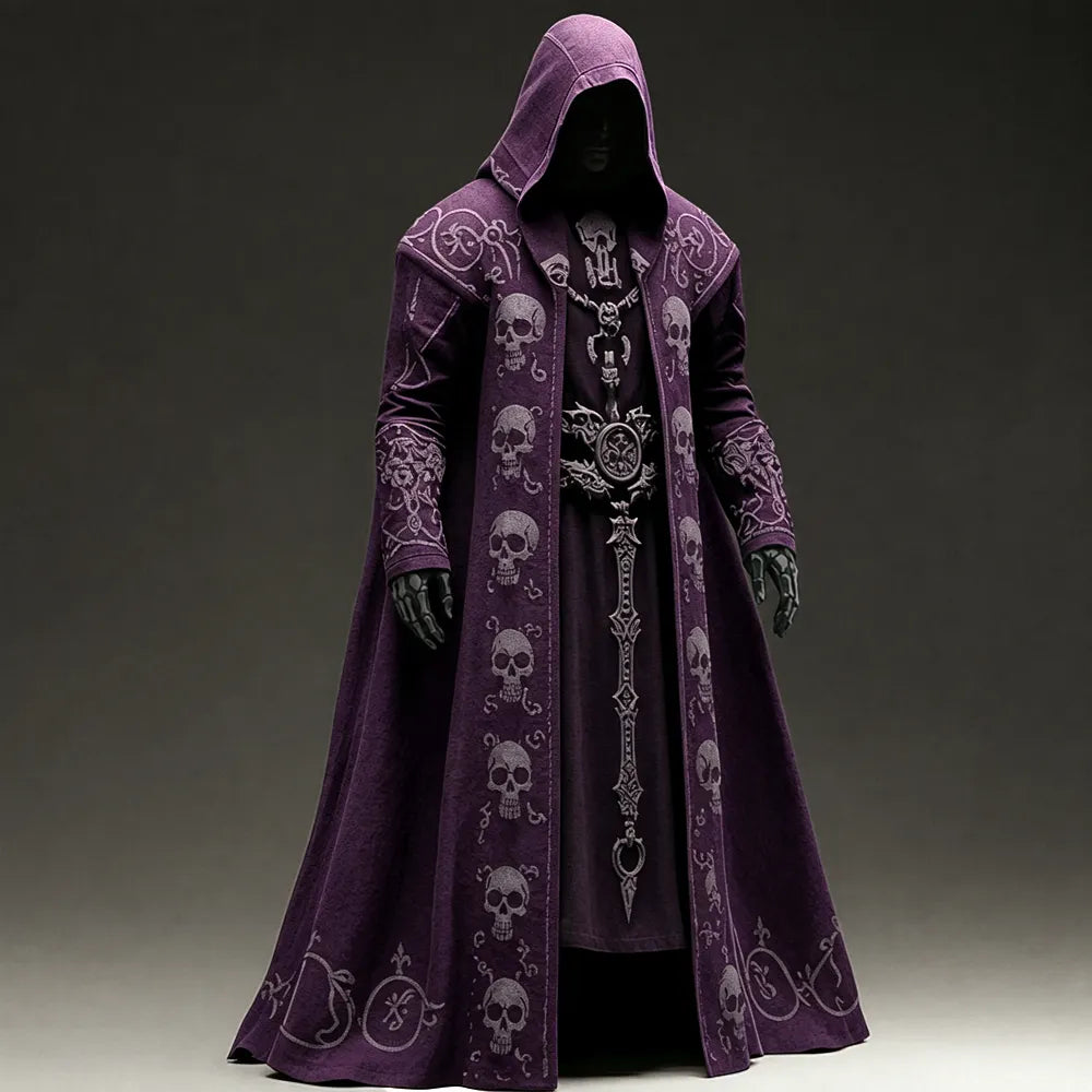Men's Contrast-color Skull Studded Embroidered Hooded Cape