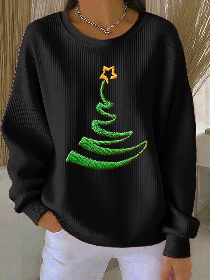 Women's Christmas Print Knit Crew Neck Long Sleeve Top
