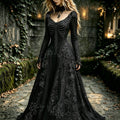 Women's Retro Gothic Black Rose And Human Skeletal Art Pattern Maxi Dress
