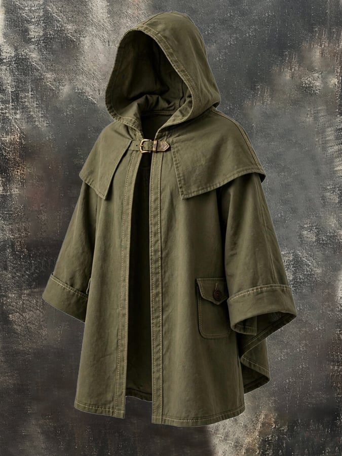Men's Vintage Color-Block Leather Utility Cape/Cloak