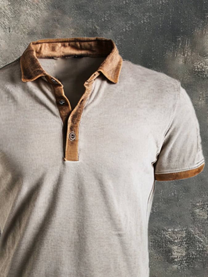 Men's casual short sleeve retro style polo shirt with contrast color