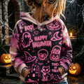 Vintage Tie-dye Neon Halloween Ghost Pumpkin Eerie "trick Or Treat" Pattern Hoodie
