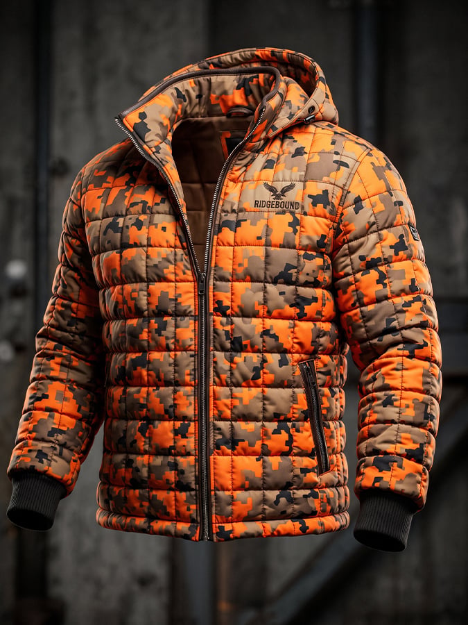 Men's Vintage Quilted Padded Camouflage Outdoor Zip-Up Jacket