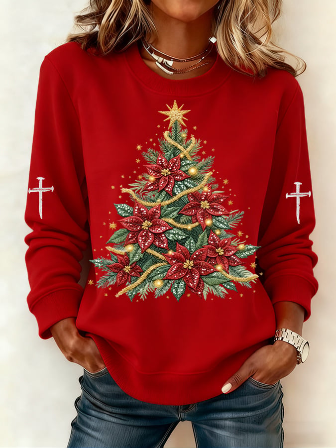 Women's Casual Retro Christmas Tree Sweatshirt
