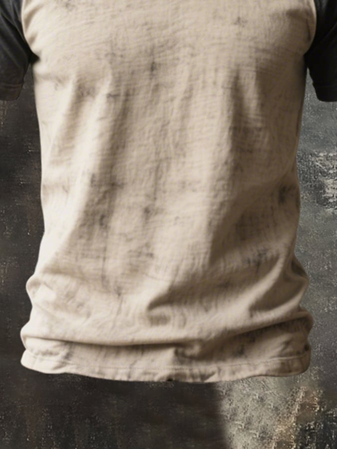 Men's round-neck raglan-sleeved T-shirt in color block style
