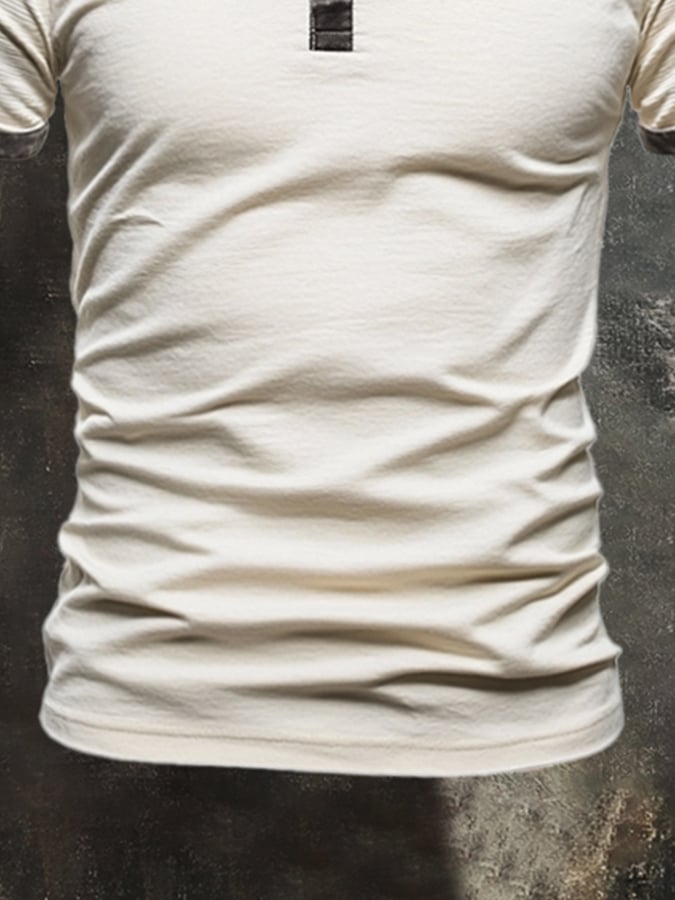 Men's casual retro color block Henley T-shirt