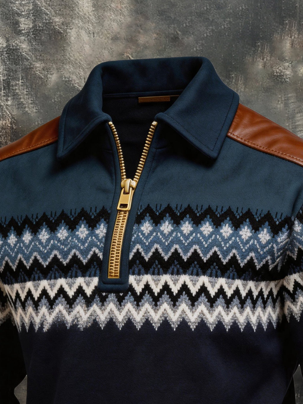 Men's Retro Color Block Print Color-Blocked Zip-Up Sweatshirt