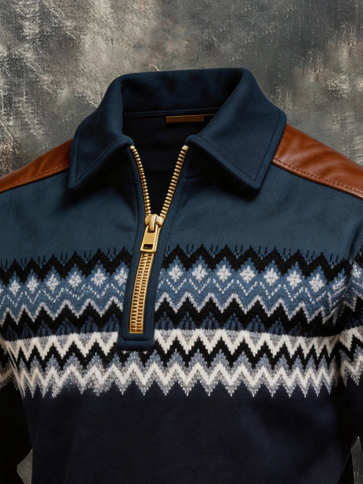Men's Retro Color Block Print Color-Blocked Zip-Up Sweatshirt