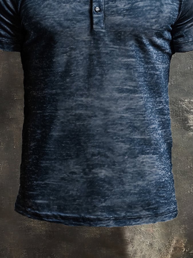 Men's vintage style casual Henley T-shirt, mixed colors