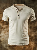 Men's vintage style casual short sleeve Henley T-shirt