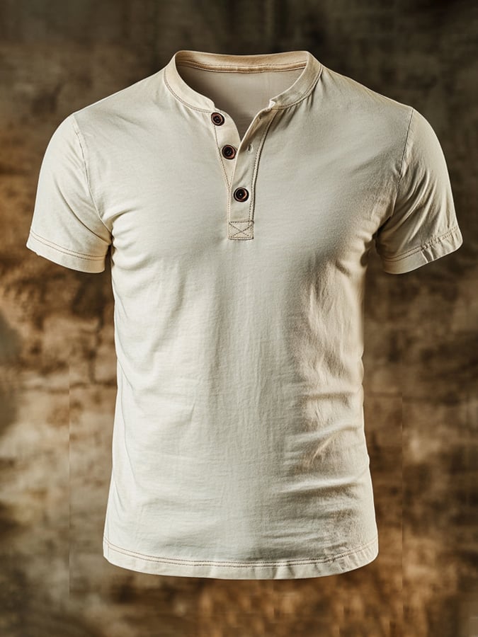 Men's vintage style casual short sleeve Henley T-shirt