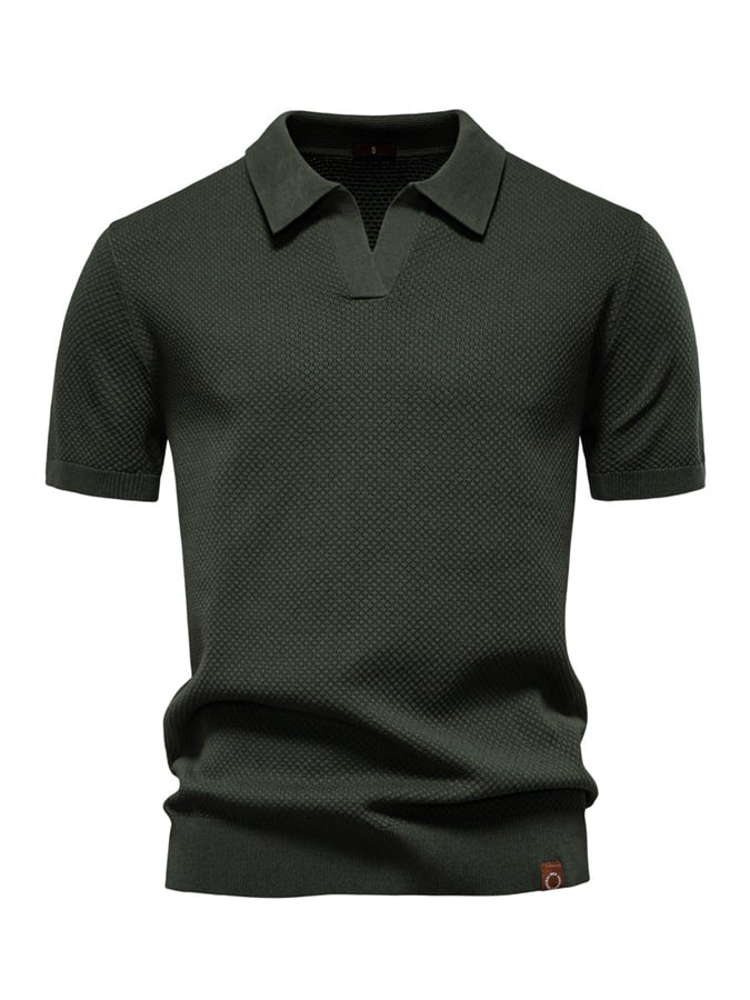 Men's business polo shirt with gull collar and pineapple pattern, knitted, short sleeves