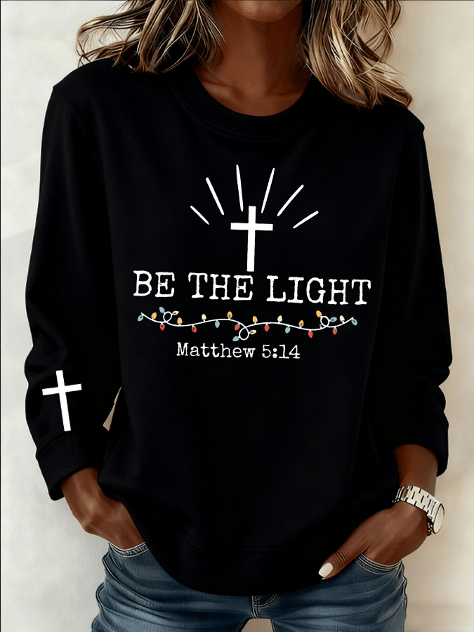 Women's Be The Light Christmas Faith Print Sweatshirt